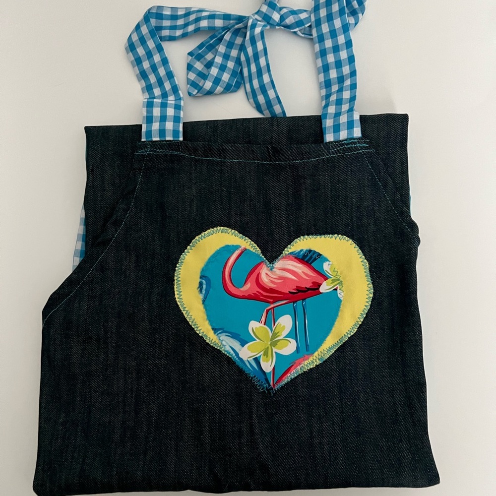 Chef apron, Set kitchen,, towel and bandana, omen, flamingo design.